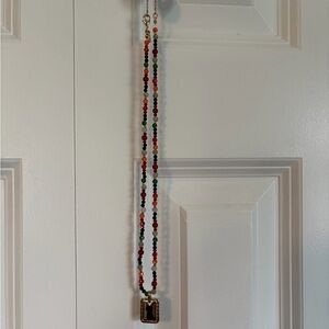 J. Crew Colorful Beaded Necklace with Gold Tone Pendant